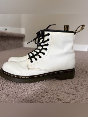 Dr. Martens White Leather Lace-Up Boots with Black Trim